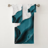 White marble Blauwgroen Blue Silver Agate Bad Handdoek (Insitu)