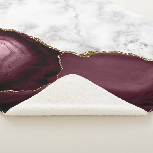 White Marble Burgundy Agate Gold Glitter Sherpa Deken (3/4)