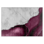 White Marble Burgundy Agate Silver Glitter Snijplank (Voorkant)