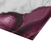 White Marble Burgundy Agate Silver Glitter Snijplank (Hoek)