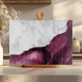 White Marble Burgundy Agate Silver Glitter Snijplank