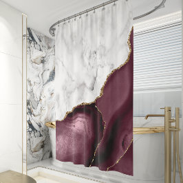 White Marble Burgundy Gold Agate Douchegordijn