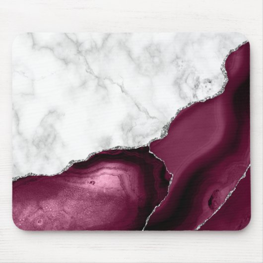White Marble Burgundy Silver Agate Muismat (Voorkant)