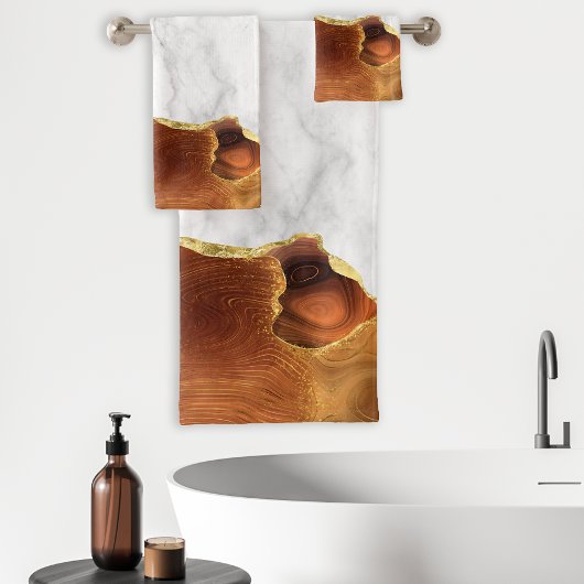 White marble Burnt Oranje Agate Gold Foil Glitter Bad Handdoek