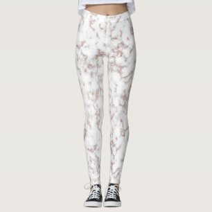 White Marble Carrara Roos Gold Glitter Texture Leggings
