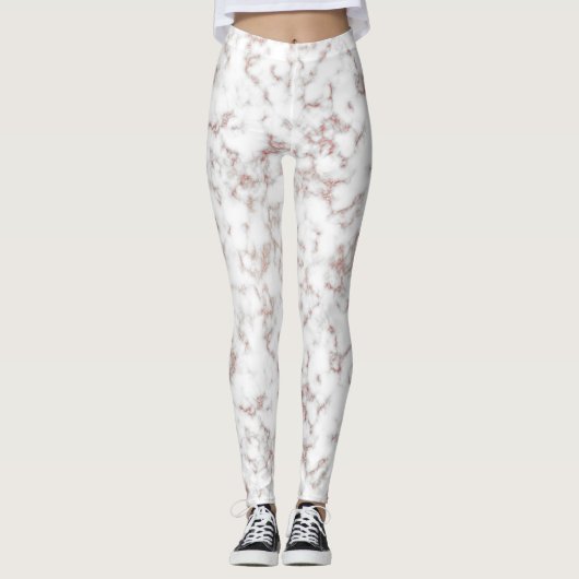 White Marble Carrara Roos Gold Glitter Texture Leggings (Voorkant)