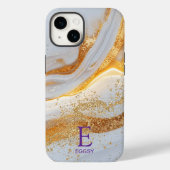 White marble chic gold glitter monogram Case-Mate iPhone case (Achterkant)