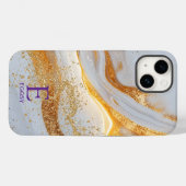 White marble chic gold glitter monogram Case-Mate iPhone case (Achterkant (horizontaal))