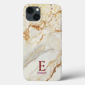 White marble chic gold glitter monogram Case-Mate iPhone case (Achterkant)