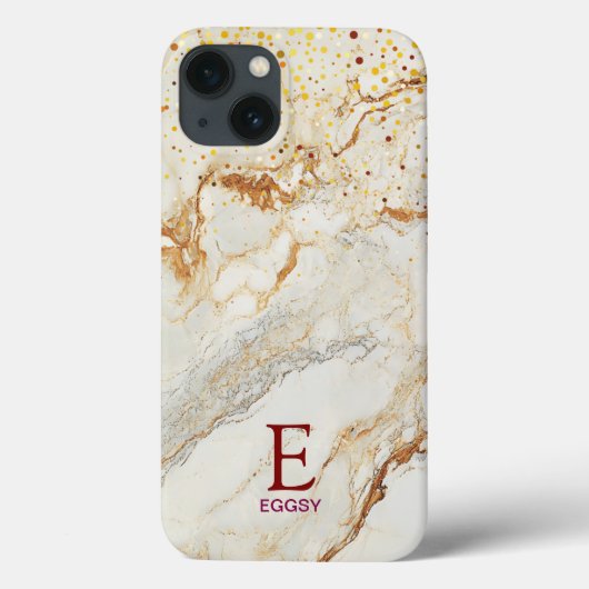White marble chic gold glitter monogram Case-Mate iPhone case (Achterkant)