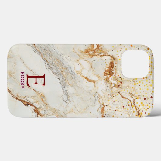 White marble chic gold glitter monogram Case-Mate iPhone case (Achterkant (horizontaal))