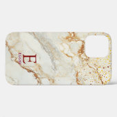 White marble chic gold glitter monogram Case-Mate iPhone case (Achterkant (horizontaal))