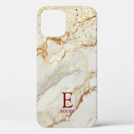 White marble chic gold glitter monogram Case-Mate iPhone case
