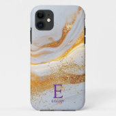 White marble chic gold glitter monogram Case-Mate iPhone case (Achterkant)