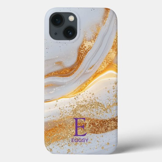 White marble chic gold glitter monogram Case-Mate iPhone case (Achterkant)