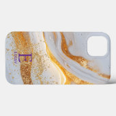 White marble chic gold glitter monogram Case-Mate iPhone case (Achterkant (horizontaal))