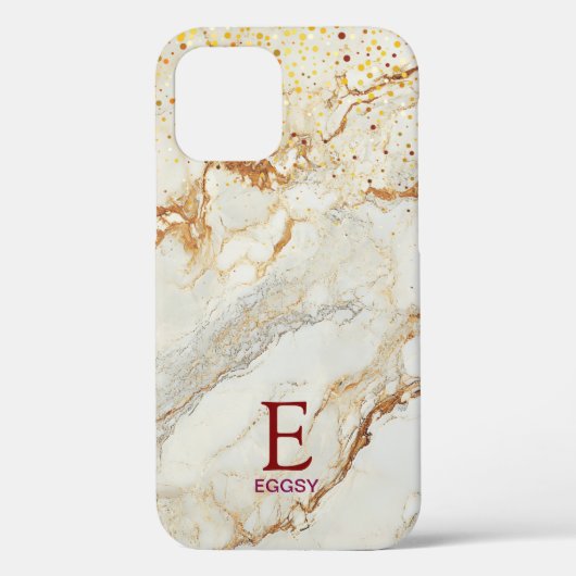 White marble chic gold glitter monogram Case-Mate iPhone case (Achterkant)