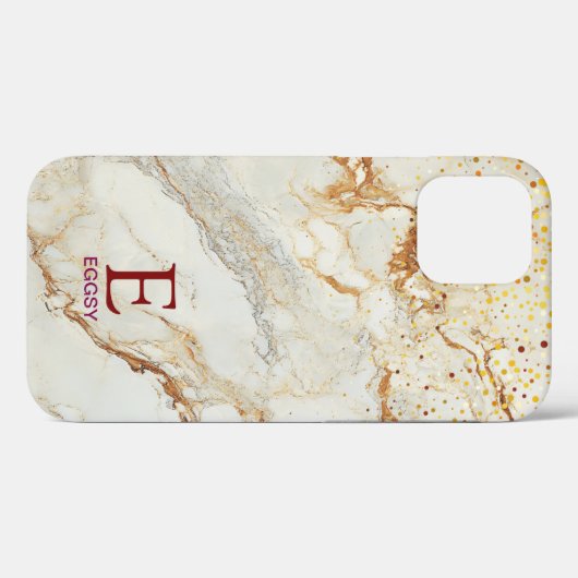 White marble chic gold glitter monogram Case-Mate iPhone case (Achterkant (horizontaal))