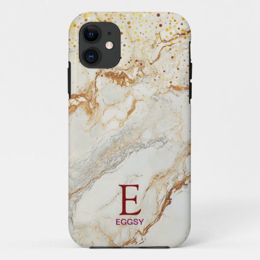 White marble chic gold glitter monogram Case-Mate iPhone case (Achterkant)