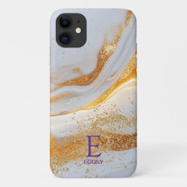 White marble chic gold glitter monogram Case-Mate iPhone case