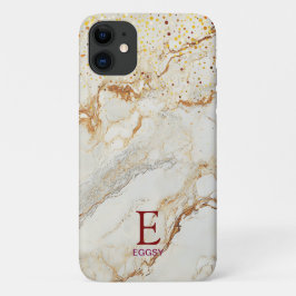 White marble chic gold glitter monogram Case-Mate iPhone case