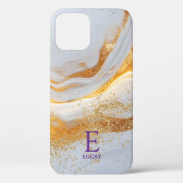 White marble chic gold glitter monogram Case-Mate iPhone case