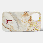 White marble chic gold glitter monogram Case-Mate iPhone case (Achterkant (horizontaal))
