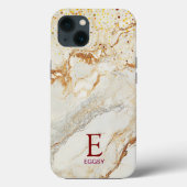 White marble chic gold glitter monogram Case-Mate iPhone case (Achterkant)