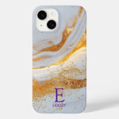 White marble chic gold glitter monogram Case-Mate iPhone case (Achterkant)