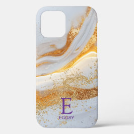 White marble chic gold glitter monogram Case-Mate iPhone case
