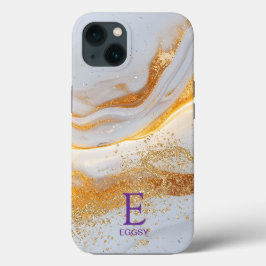 White marble chic gold glitter monogram Case-Mate iPhone case