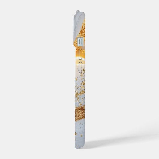 White marble chic gold glitter monogram iPhone 15 case (Linkerkant)