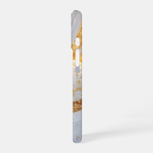 White marble chic gold glitter monogram iPhone 16 hoesje (Linkerkant)