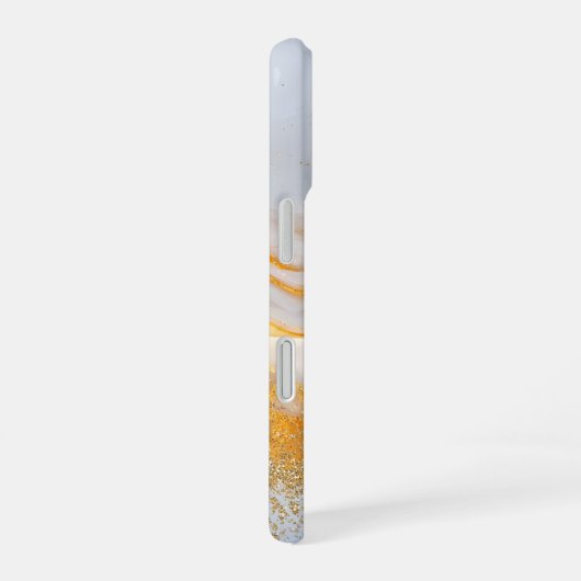 White marble chic gold glitter monogram iPhone 16 hoesje (Rechterkant)