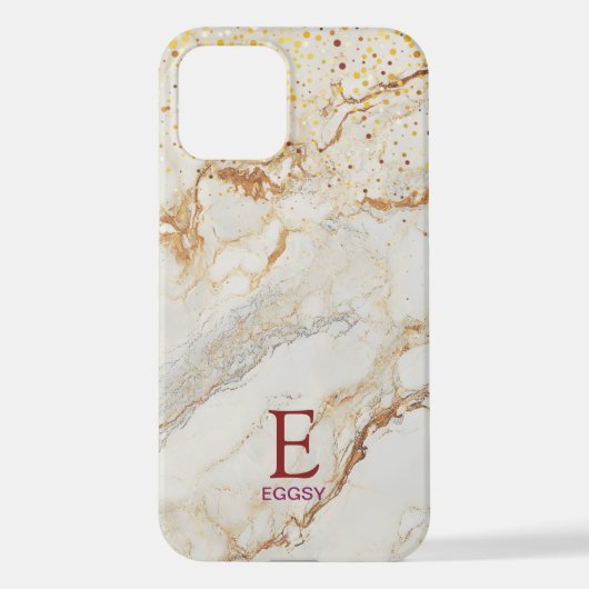 White marble chic gold glitter monogram iPhone hoesje (Achterkant)