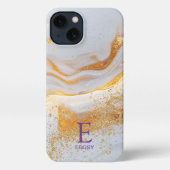White marble chic gold glitter monogram iPhone hoesje (Achterkant)