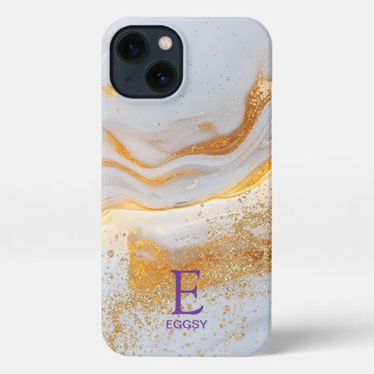 White marble chic gold glitter monogram iPhone hoesje (Achterkant)