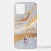 White marble chic gold glitter monogram iPhone hoesje (Achterkant)