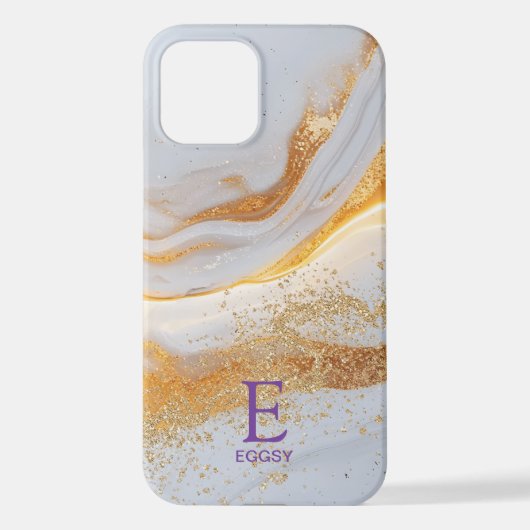 White marble chic gold glitter monogram iPhone hoesje (Achterkant)