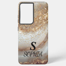 white marble chic gold glitter monogram samsung galaxy hoesje