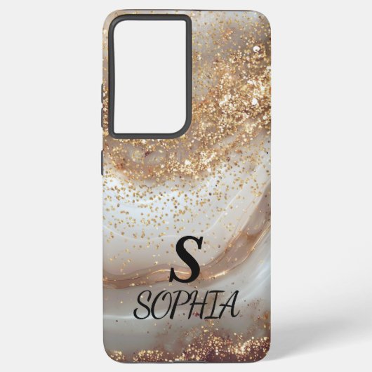 white marble chic gold glitter monogram samsung galaxy hoesje (Achterkant)