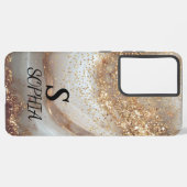 white marble chic gold glitter monogram samsung galaxy hoesje (Linkerkant)