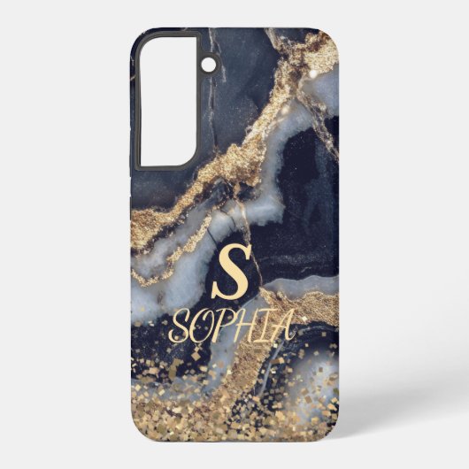 white marble chic gold glitter monogram samsung galaxy hoesje (Achterkant)