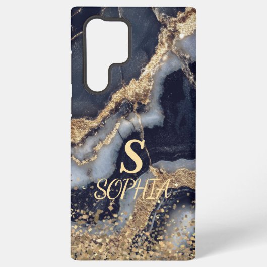 white marble chic gold glitter monogram samsung galaxy hoesje (Achterkant)