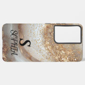 white marble chic gold glitter monogram samsung galaxy hoesje (Achterkant horizontaal)