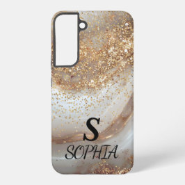 white marble chic gold glitter monogram samsung galaxy hoesje