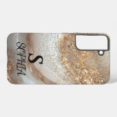 white marble chic gold glitter monogram samsung galaxy hoesje (Achterkant horizontaal)