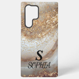 white marble chic gold glitter monogram samsung galaxy hoesje
