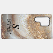 white marble chic gold glitter monogram samsung galaxy hoesje (Achterkant horizontaal)