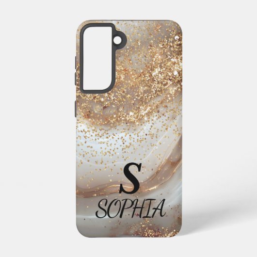 white marble chic gold glitter monogram samsung galaxy hoesje (Achterkant)